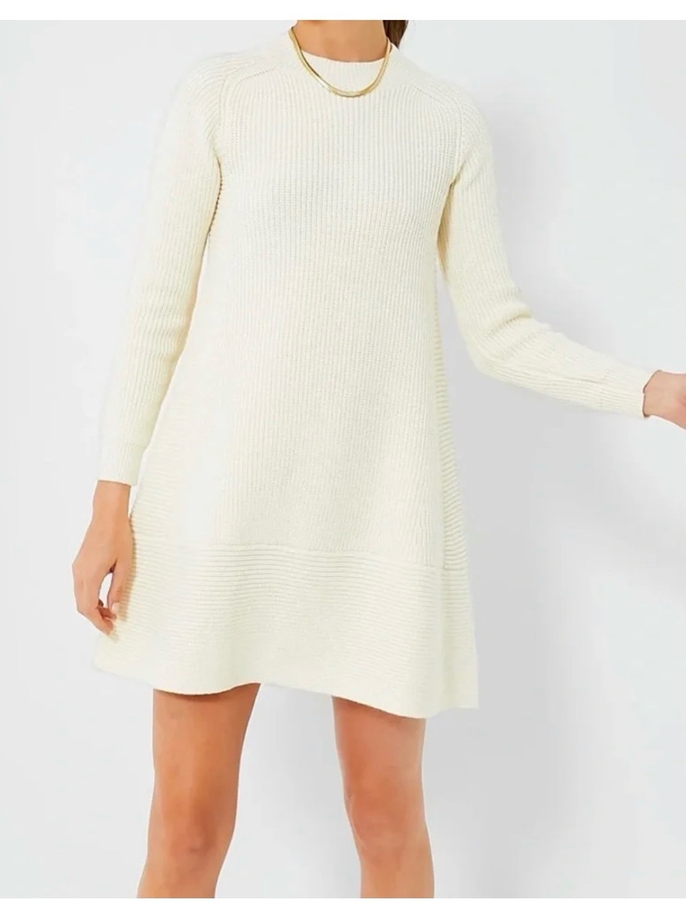 Pomander Place Ainsley Ivory Long-Sleeve Ribbed A-Line Dress